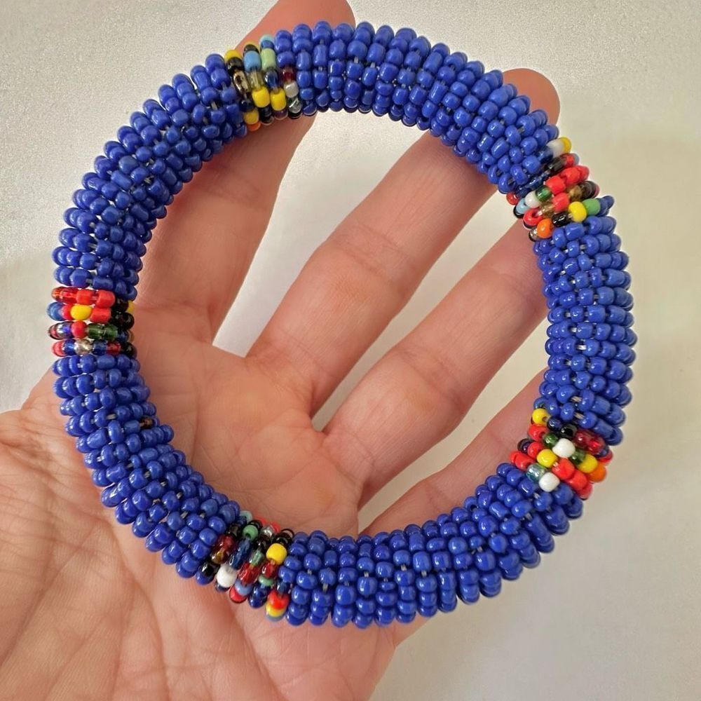 Blue African beaded bangle bracelet